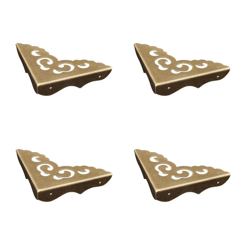 Tiazza 4Pcs Antique Brass Edge Corner Protectors Vintage Design Decorative Corner Braces for Wood Cabinet Furniture Jewelry Box (Side Lengthï¼š2.56"/65mm) - Image 1